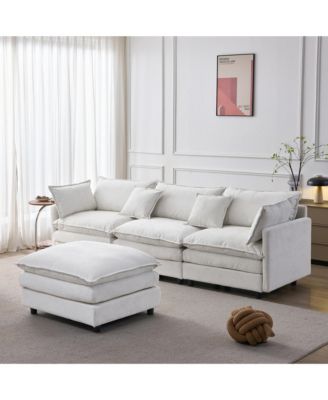 Modular Sectional Sofa - 105" L-Shape Chenille Fabric Couch, Modern Convertible 3-Seater Sofa with Movable Ottoman for Living Room