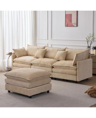 105" Modular Sectional Sofa, Modern L-Shaped 3-Seater Couch, Convertible Chenille Fabric Sofa with Detachable Ottoman for Living Room