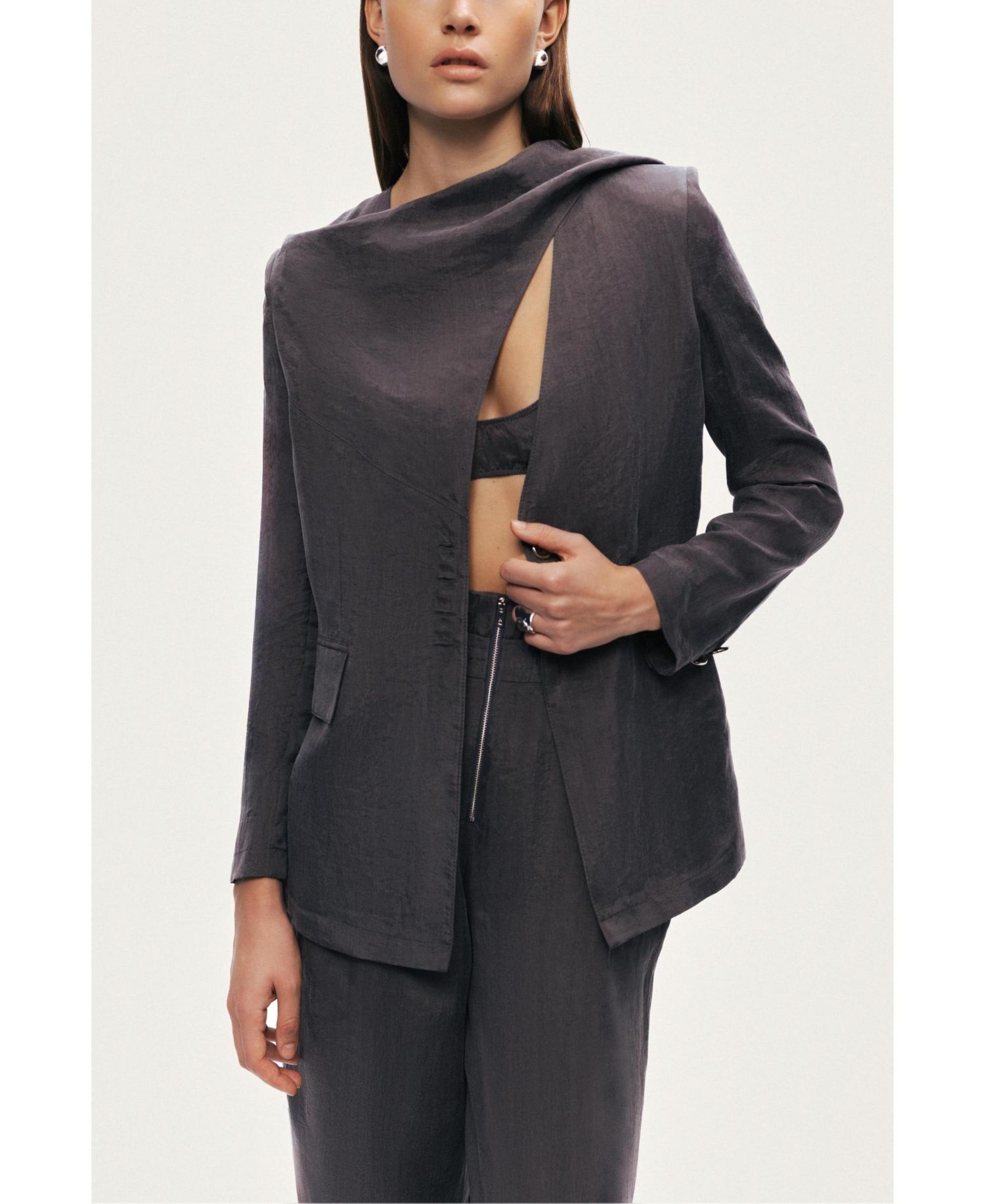 Women's Asymmetrical Draped Tailored Jacket