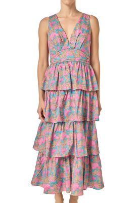 Women's Deep V-neck Tiered Maxi Dress