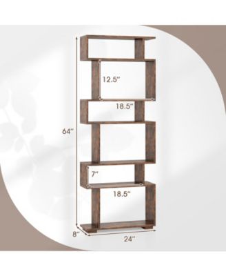 6-Tier Geometric Bookshelf with Anti-Tipping Kits, 24 x 8 x 64