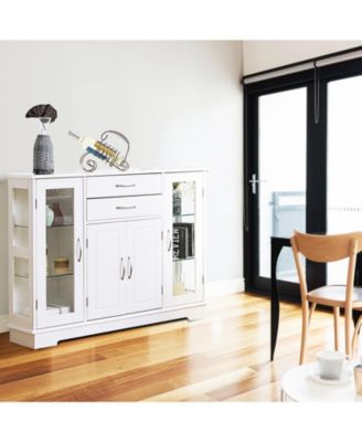 Sideboard Buffet Server Storage Cabinet with 2 Drawers and Glass Doors, 42 x 11.5 x 32