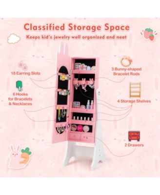 Kids Jewelry Armoire Cabinet with 2 Tilt Angles and Large Capacity