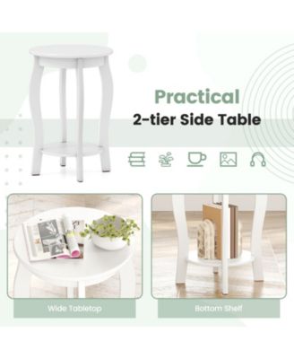 15 Inch 2-Tier Round End Table with Storage Shelf