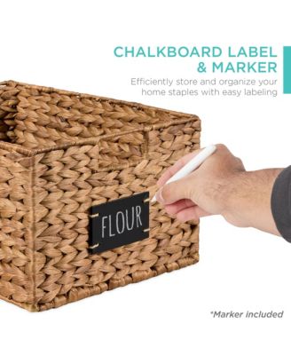 Set of 2 ,16in Woven Water Hyacinth Pantry Baskets  Chalkboard Label, Chalk Marker