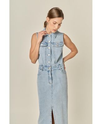 Women's English Factory Sleeveless Maxi Denim Dress