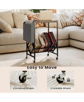 Rolling Record Player Stand with Vinyl Storage and Bag