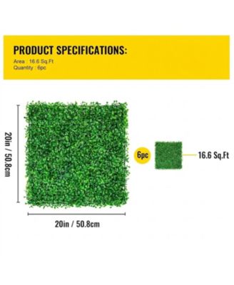 Artificial Boxwood Hedge Panels Set of 6, 20" x 20", for Outdoor/Indoor Decor