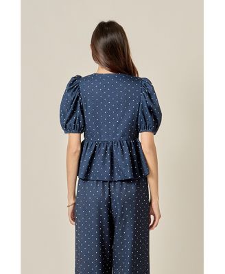 Women's Polka Dot Puff Sleeve Top