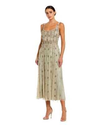 Petite Embellished Scoop Neck Mesh Midi Dress