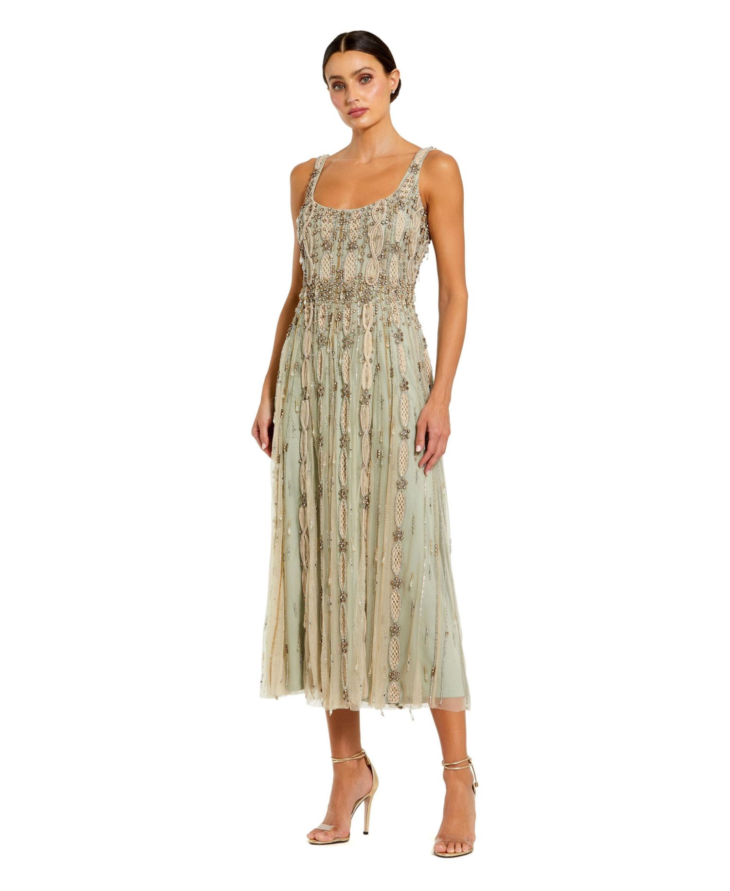 Petite Embellished Scoop Neck Mesh Midi Dress