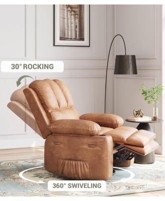 22" Rocker Recliner Chair, Lazy Boy Recliner Chair with 1.5X Sponge Filling, PU Leather Swivel Recliner with Side Pockets and Cup Holders