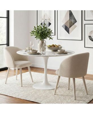  Set of 2 Fabric Upholstered Arm Dining Chairs with Metal Legs