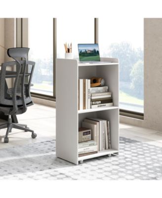 Rolling Podium Stand with 2 Shelves and Lockable Wheels, 22.5 x 14.5 x 41