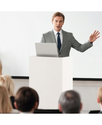 Rolling Podium Stand with 2 Shelves and Lockable Wheels, 22.5 x 14.5 x 41