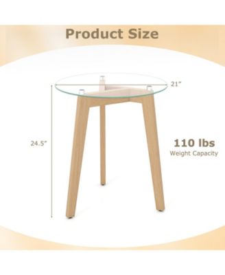 Tempered Glass End Table Round with Solid Rubber Wood Structure-1 Piece
