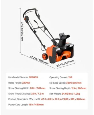 Electric Snow Blower, 20 inch, 15A Corded Snow Thrower with LED Headlights
