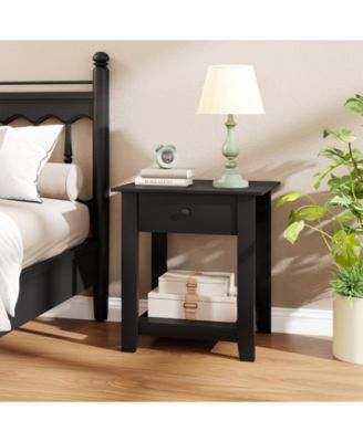 Nightstand with Drawer 3-Tier Modern Bedside Table with Open Shelf and Storage