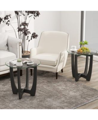 23.5 Inch Round End Side Table with Tempered Glass Tabletop