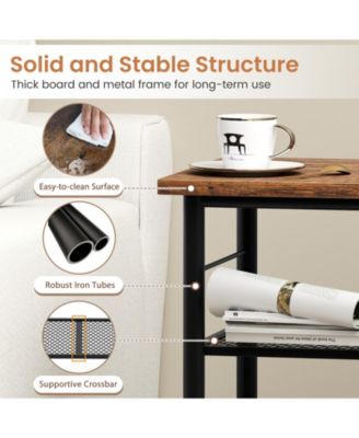 3-Tier End Table Space-Saving Nightstand Industrial Bedside Table for Living Room Bedroom-Rustic