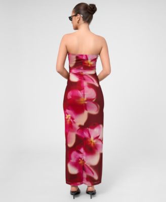 formal dresses for girls near me Fuchsia Beaded Strapless Applique Formal Dress with Slit main image 0