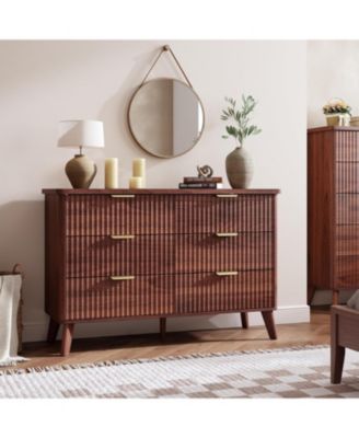modern curved dresser Modus Furniture Penny Six Drawer White Oak Dresser in Buff Cream