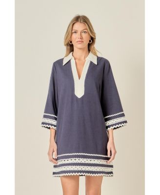 english factory shirt mini dress English Factory Women's LACE TRIMMED SHIRT MINI DRESS