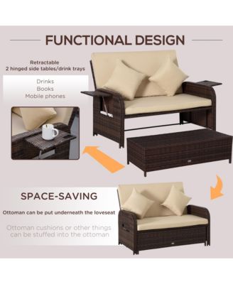 Patio Loveseat Daybed w/ Storage, Footrest and Tables,