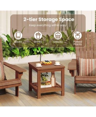 2-Tier Solid Wood Patio Side Table with Storage Shelf