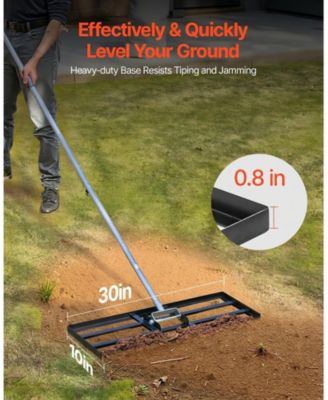 Lawn Leveling Rake, 30x10 in, Carbon Steel, Adjustable Height for Yard Use