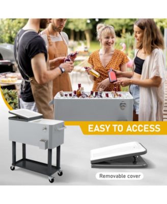 80 QT Rolling Cooler Portable on Wheel Beverage Cart Patio Bar Party Pool