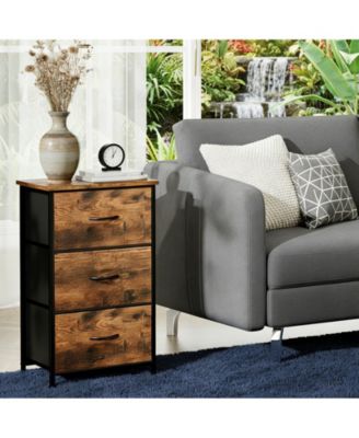 3 Drawer Dresser for Bedroom, Compact Wood Grain Print Organizer with Fabric Bins.