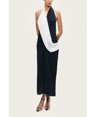 Women's Contrast Draped Halter Maxi Dress