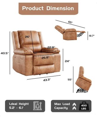 Oversized Wide Power Lift Recliner Chair - Heat and Massage, Adjustable Back and Legs, PU Leather Electric Lift Chair Designed for The Elderly