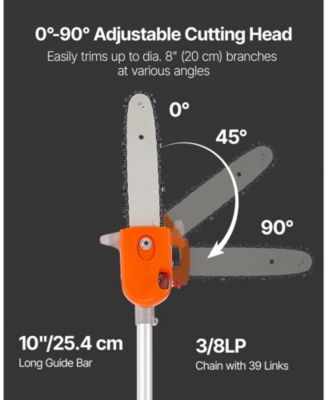 Gas Pole Saw, 43CC, 10" Cutting Bar, Extendable for Tree Trimming, Pruning
