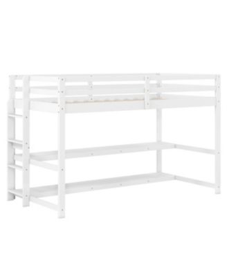 Kids Loft Bed with Storage Shelves and Safety Guardrails