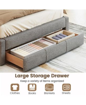 Queen Size Bed Frame with Storage Drawer and Vertical Channel Headboard