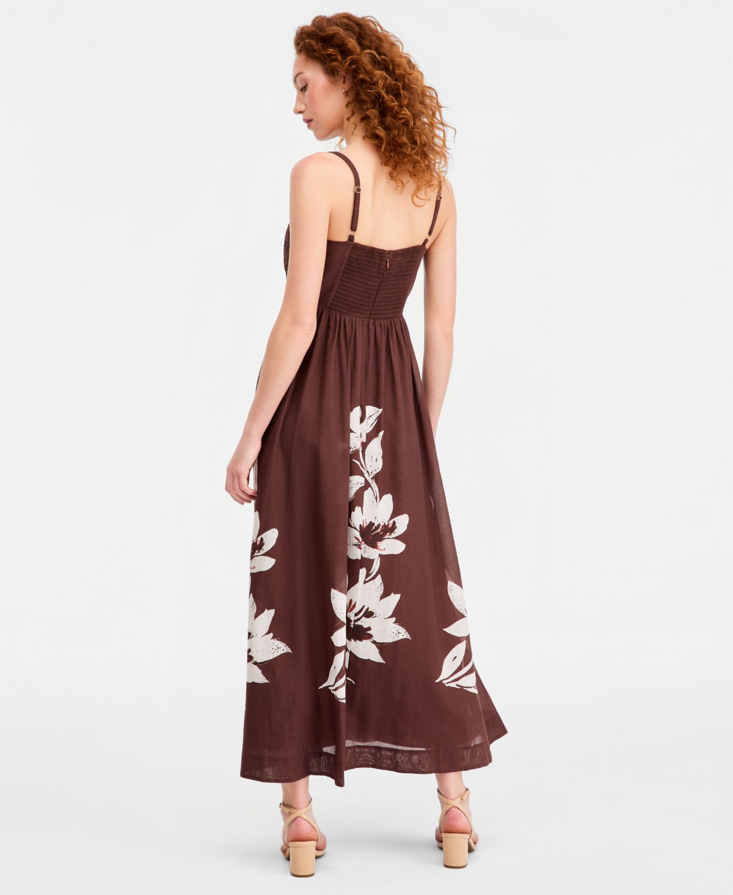 Women's Pleated-Bodice Printed Cotton Maxi Dress