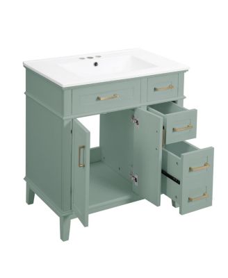 30 Inch Modern Bathroom Vanity with Ceramic Sink, Solid Wood MDF Freestanding Cabinet, Soft Close Drawers for Small Spaces