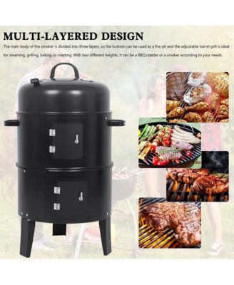 Detachable Vertical Charcoal Smoker - Portable BBQ Grill with Thermometer and Adjustable Air Vent