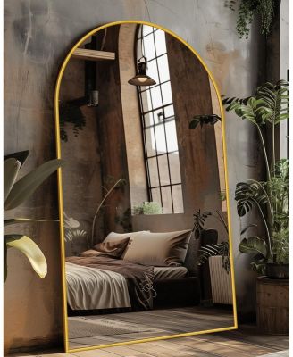 Full Length Mirror, 81"x41" Floor Mirror, Arch Floor Standing Mirror Freestanding for Bedroom, Hanging Mounted for Living Room Cloakroom, Gold