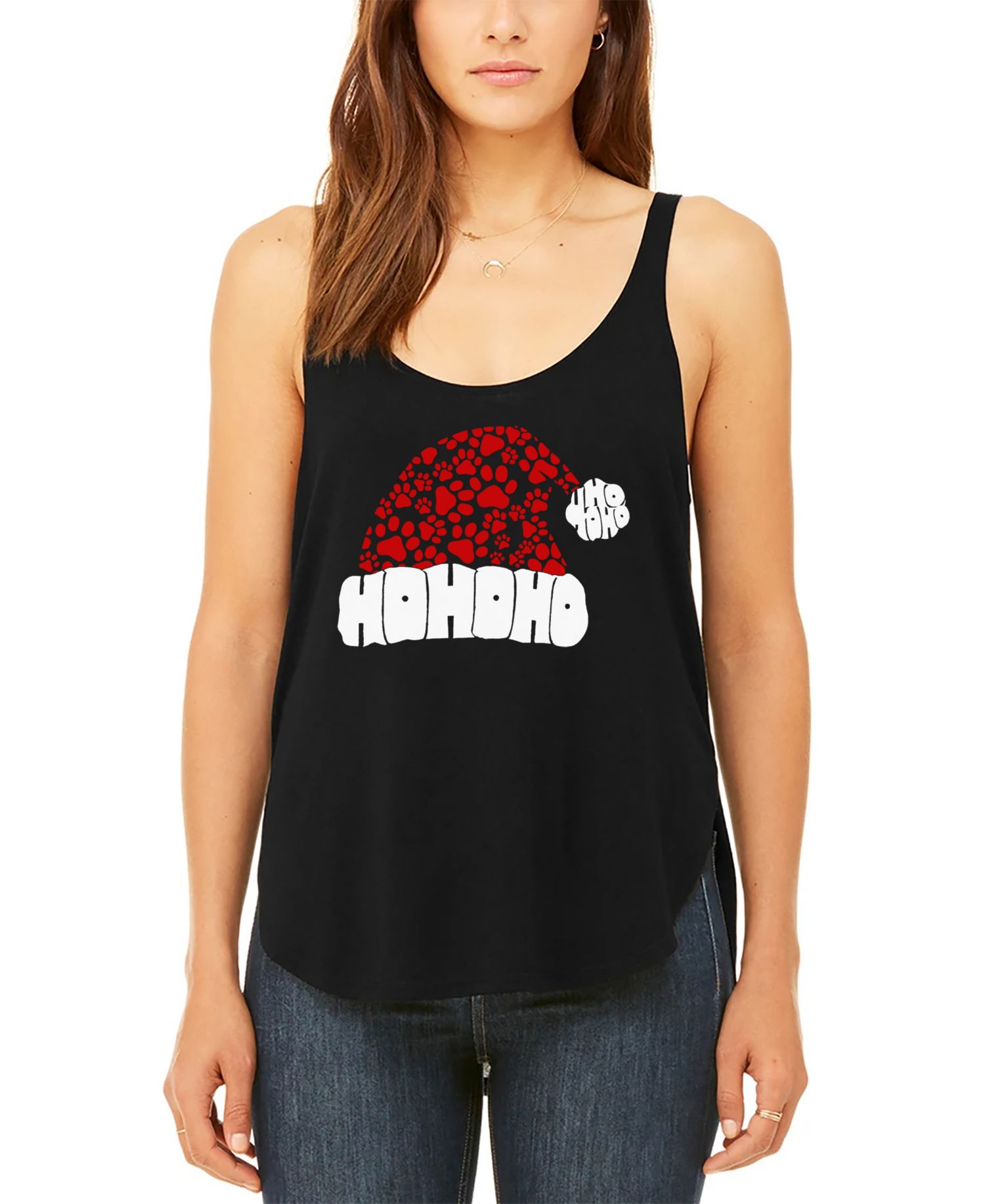 Women's Paw Print Santa Hat Premium Word Art Flowy Tank Top