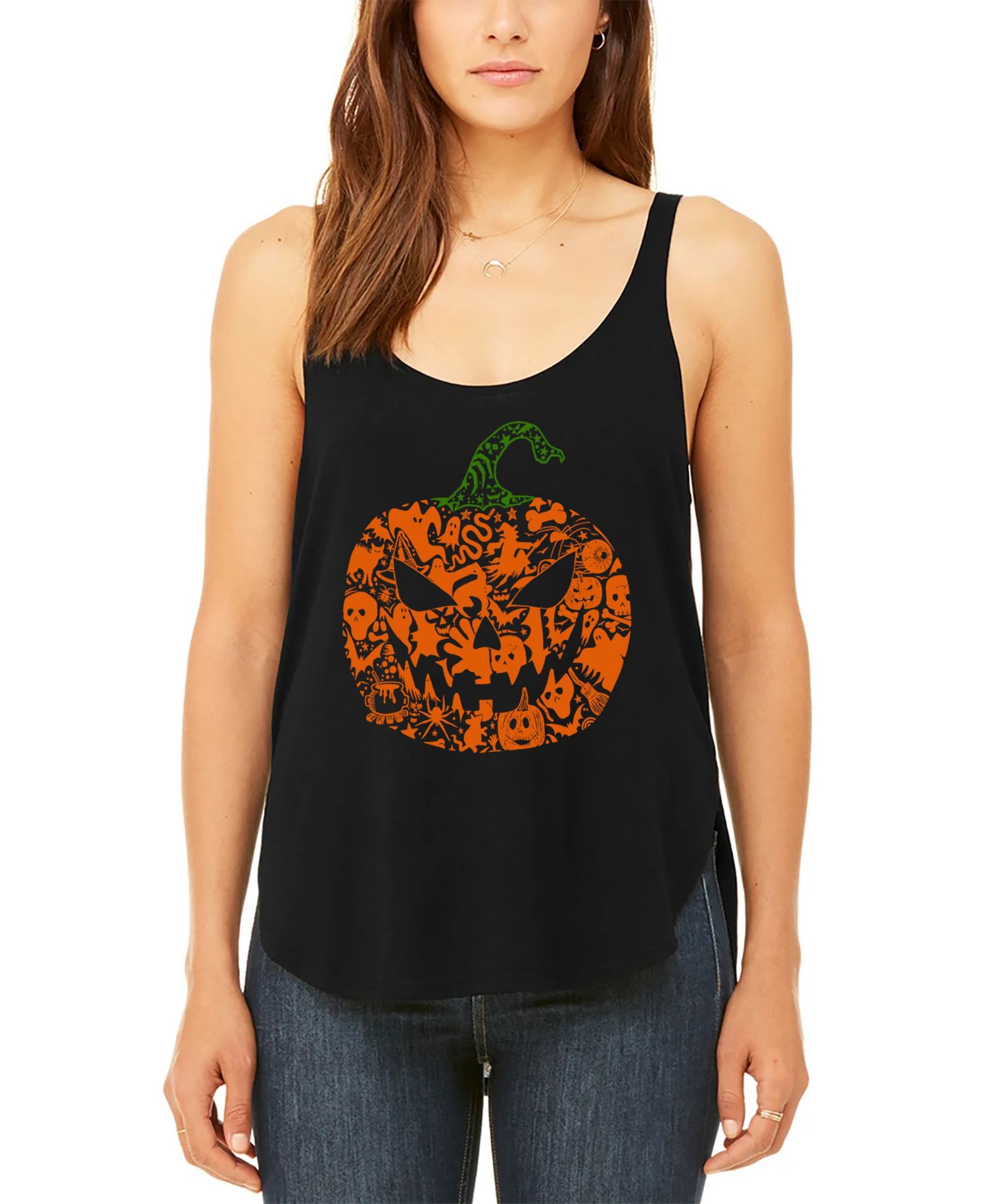 Women's Halloween Pumpkin Premium Word Art Flowy Tank Top