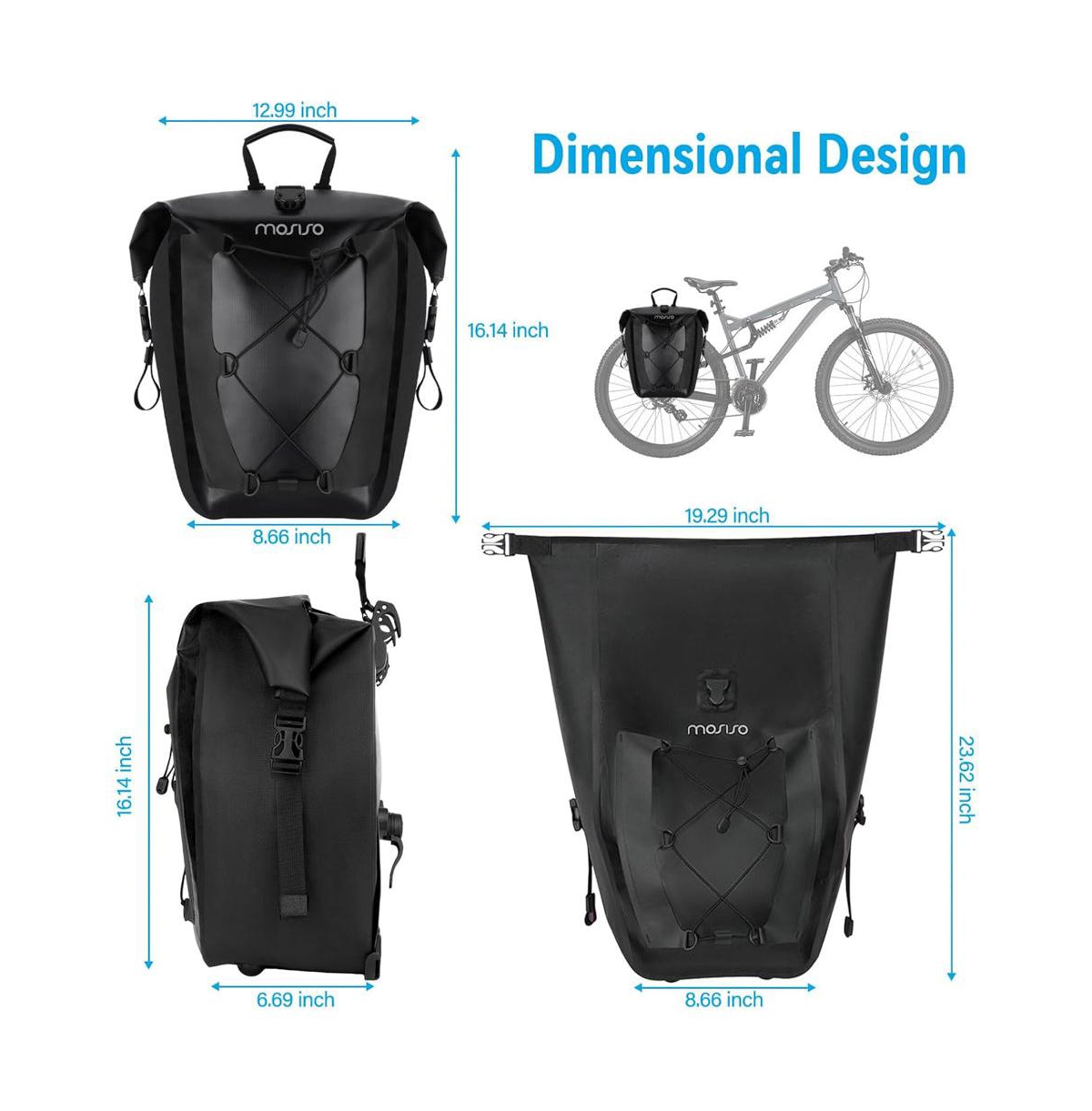 Aoligeijs Waterproof Bike Panniers 2 Pack 25L Rear Rack Saddle Bags Tpu Bicycle Storage Trunk Bag for Commuting Touring Road Mountain Cycling