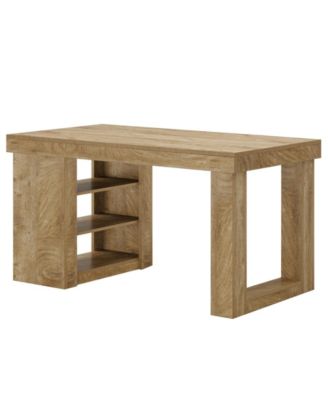 Wooden Farmhouse Bar Table, 55" Large Counter Height Table with Storage Shelves, Modern Home Bar Furniture