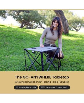 26" Heavy-Duty Portable Folding Camping Table, Square 600D Canvas Top, 2 Cup Holders, Steel Frame, Carry Bag, 2-Pack