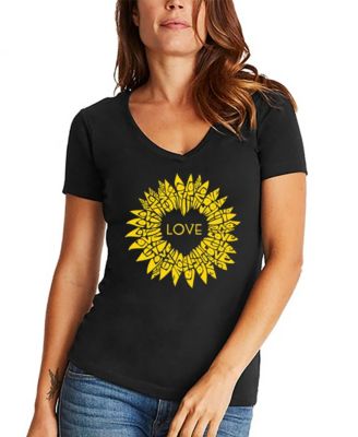 Women's Sunflower Love Word Art V-Neck T-Shirt