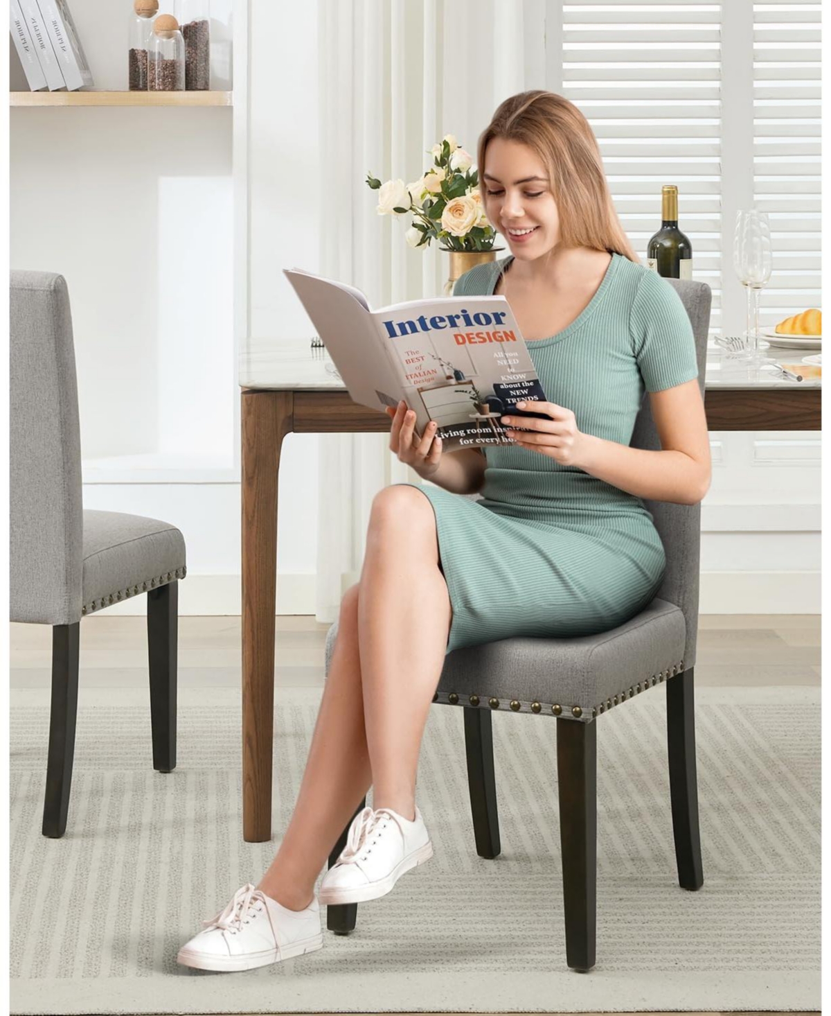 gaomon Dining Chairs Set of 4, Modern Fabric Upholstered Ergonomic Chairs with Curved Backrest