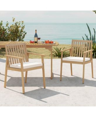 Set of 2 Acacia Wood Patio Dining Chairs with Removable Padded Cushions