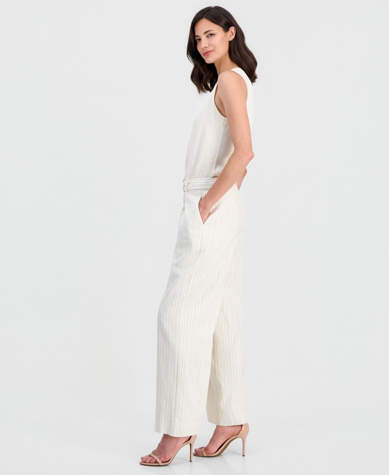 Women's High-Rise Belted Wide-Leg Pants